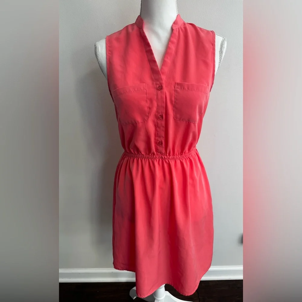 Elegant Coral Button Down Sleeveless Dress - Picture 1 of 8